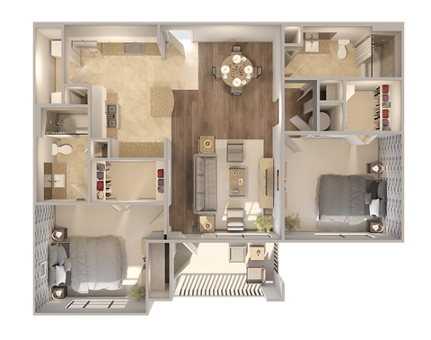 Floor plan for 2 beds, 2 baths, 1072 sqft